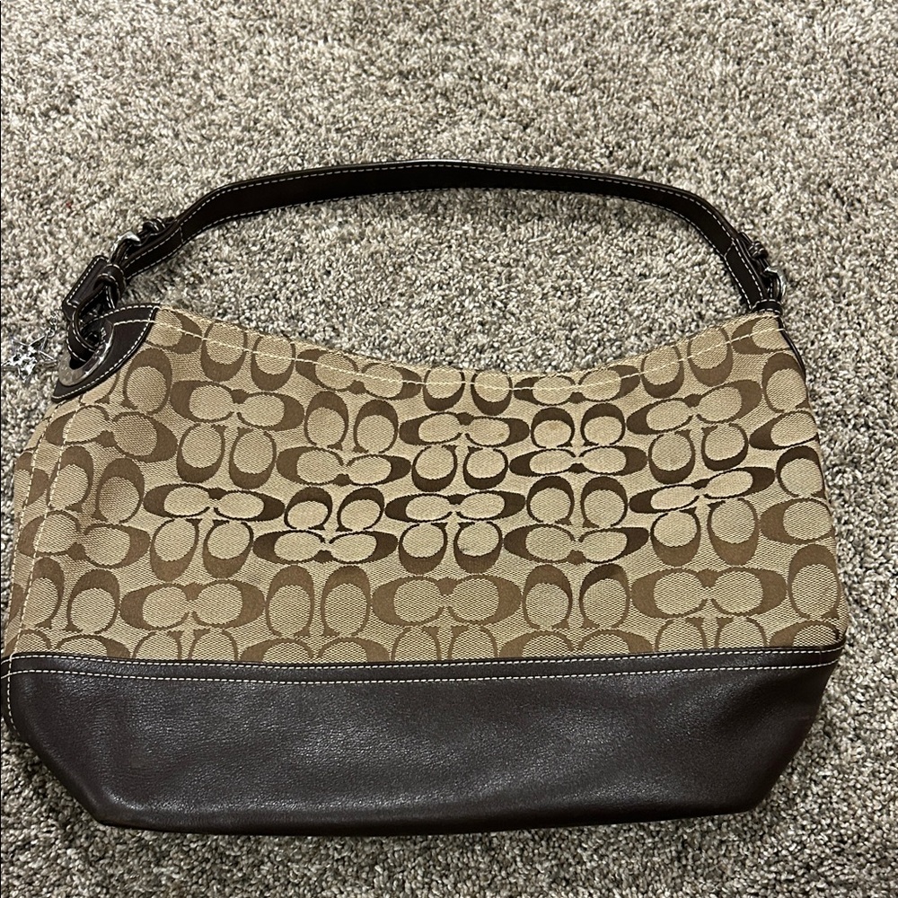 Coach Tan and Brown Signature Shoulder Bag